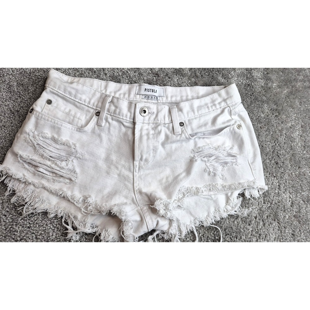 PISTOLA White Denim Distressed Shorts Sizeโ 25 Made in the USA
